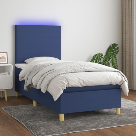 vidaXL Cama box spring colchón y luces LED tela azul 80x200 cm