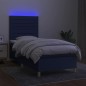 vidaXL Cama box spring colchón y luces LED tela azul 90x190 cm