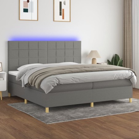 vidaXL Cama box spring colchón y luces LED tela gris claro 200x200 cm