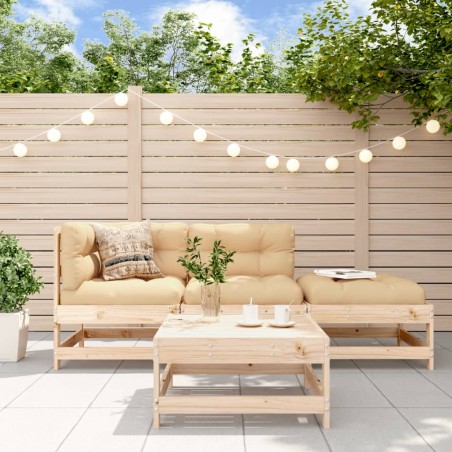 vidaXL Juego de muebles de jardín 4 piezas y cojines madera maciza