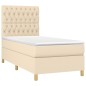 vidaXL Cama box spring colchón y luces LED tela color crema 90x190 cm vidaXL Cama box spring colchón y luces LED tela color crema 90x190 cm