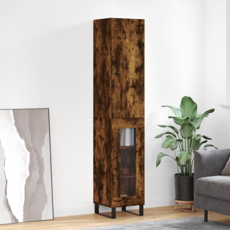 vidaXL Aparador de madera contrachapada roble ahumado 34,5x34x180 cm vidaXL Aparador de madera contrachapada roble ahumado 34,5x34x180 cm