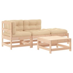 vidaXL Juego de muebles de jardín 4 piezas y cojines madera maciza