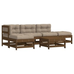 vidaXL Juego muebles jardín 6 pzas y cojines madera maciza marrón miel