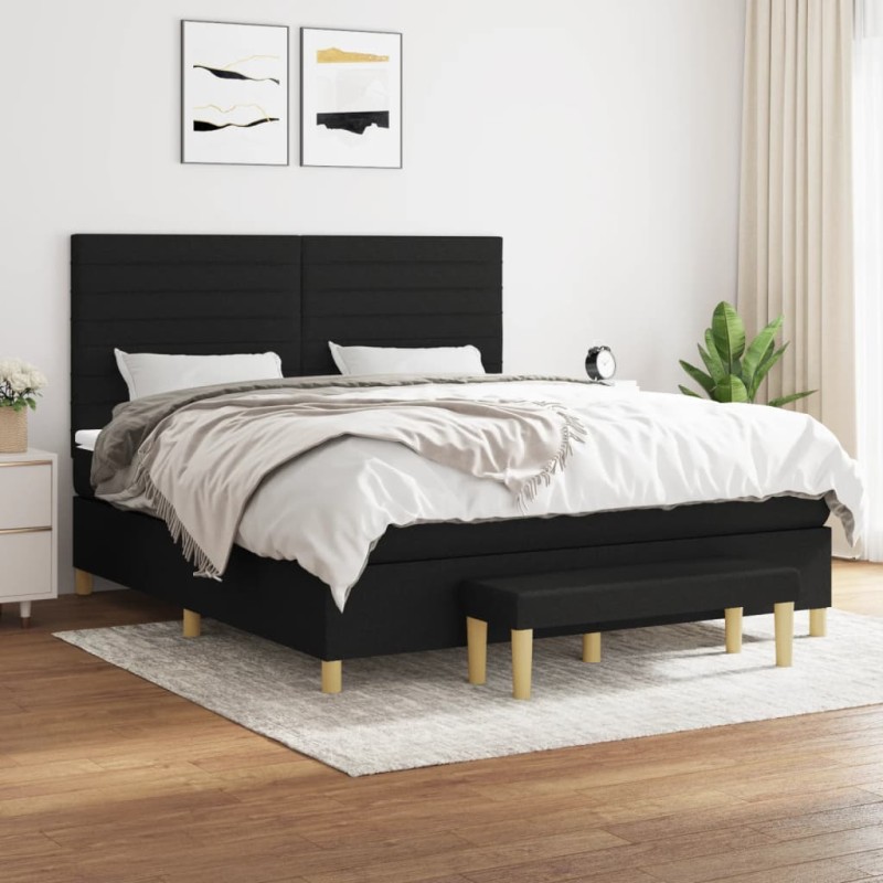 vidaXL Cama box spring con colchón tela negro 160x200 cm vidaXL Cama box spring con colchón tela negro 160x200 cm