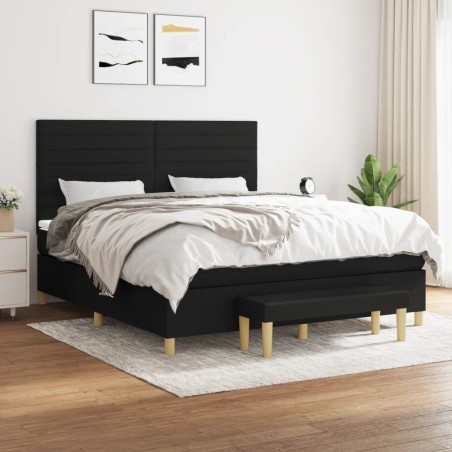 vidaXL Cama box spring con colchón tela negro 160x200 cm