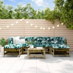 vidaXL Juego de muebles jardín 7 pzas y cojines madera pino impregnada