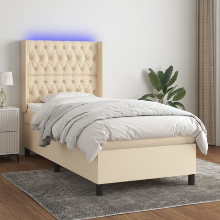 vidaXL Cama box spring colchón y luces LED tela crema 80x200 cm