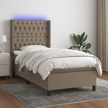 vidaXL Cama box spring colchón y luces LED tela gris taupe 90x190 cm