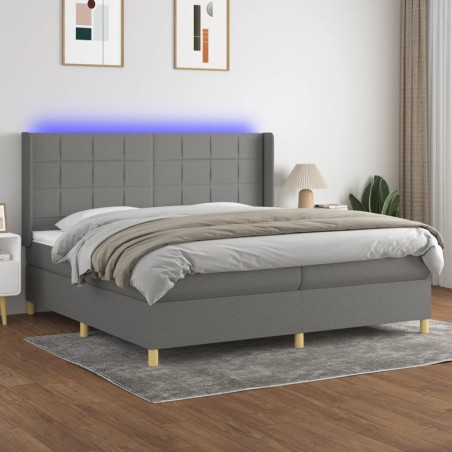 vidaXL Cama box spring colchón y luces LED tela gris claro 200x200 cm
