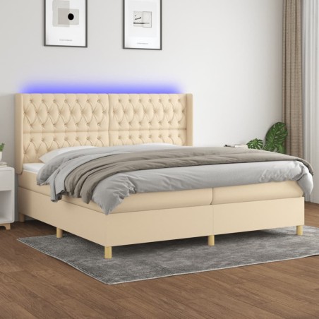 vidaXL Cama box spring colchón y luces LED tela crema 200x200 cm