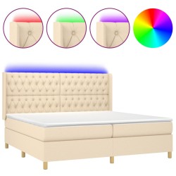 vidaXL Cama box spring colchón y luces LED tela crema 200x200 cm
