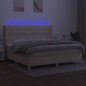 vidaXL Cama box spring colchón y luces LED tela crema 200x200 cm vidaXL Cama box spring colchón y luces LED tela crema 200x200 cm