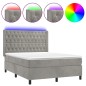 vidaXL Cama box spring colchón y LED terciopelo gris claro 140x200 cm