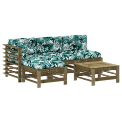 vidaXL Juego de muebles jardín 5 pzas y cojines madera pino impregnada