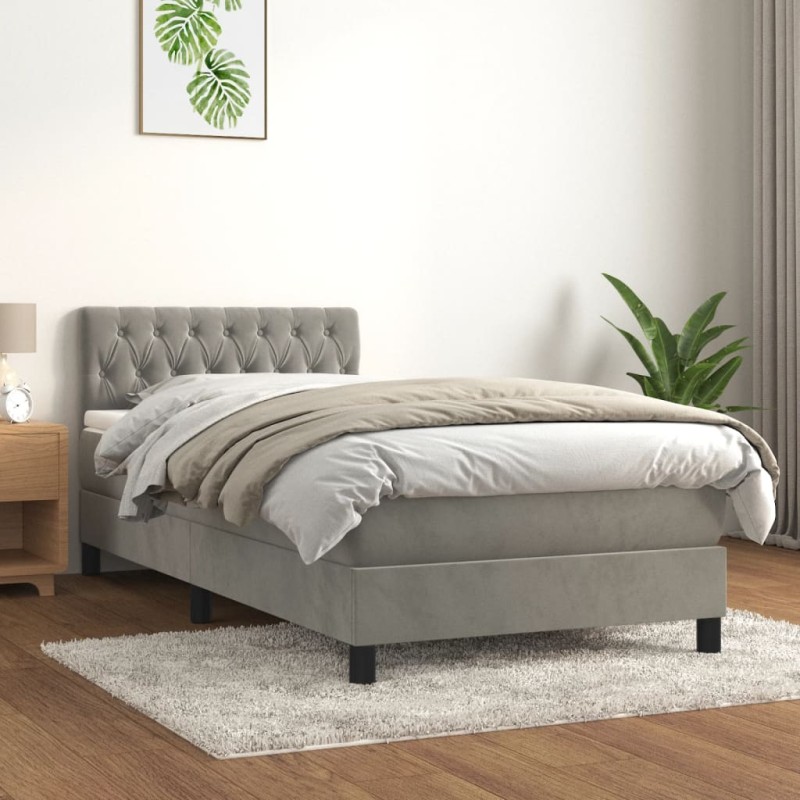 vidaXL Cama box spring con colchón terciopelo gris claro 100x200 cm vidaXL Cama box spring con colchón terciopelo gris claro 100x200 cm