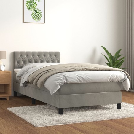 vidaXL Cama box spring con colchón terciopelo gris claro 100x200 cm