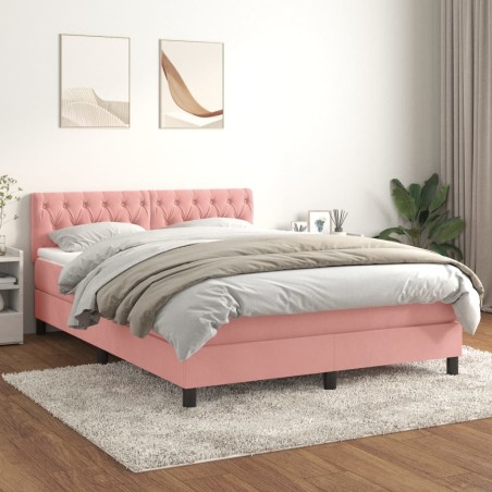vidaXL Cama box spring con colchón terciopelo rosa 140x190 cm