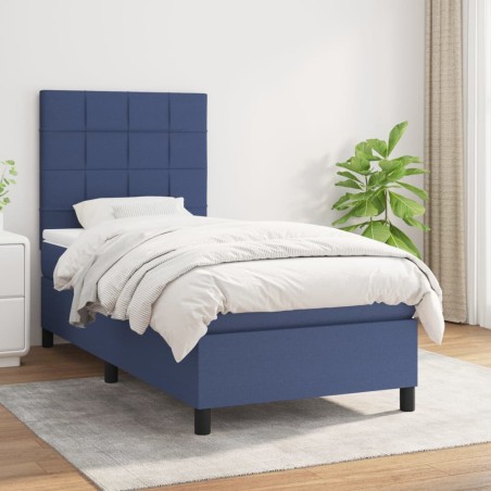 vidaXL Cama box spring con colchón tela azul 80x200 cm
