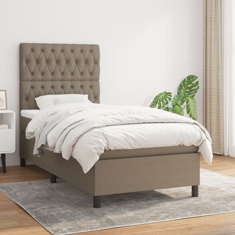 vidaXL Cama box spring con colchón tela gris taupe 90x190 cm vidaXL Cama box spring con colchón tela gris taupe 90x190 cm