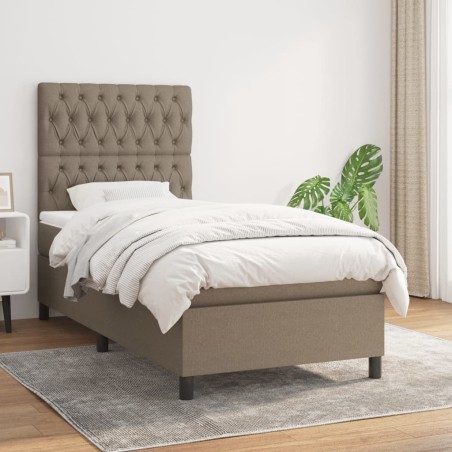 vidaXL Cama box spring con colchón tela gris taupe 90x190 cm