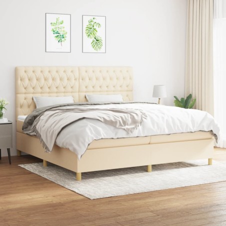 vidaXL Cama box spring con colchón tela color crema 200x200 cm