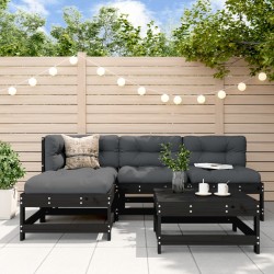 vidaXL Juego de muebles de jardín 5 pzas y cojines madera maciza negro
