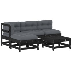 vidaXL Juego de muebles de jardín 5 pzas y cojines madera maciza negro