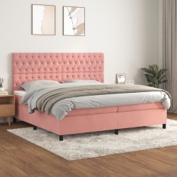vidaXL Cama box spring con colchón terciopelo rosa 200x200 cm