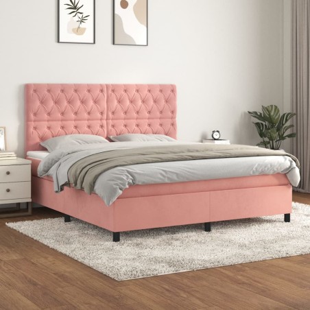 vidaXL Cama box spring con colchón terciopelo rosa 160x200 cm