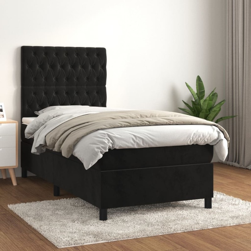 vidaXL Cama box spring con colchón terciopelo negro 80x200 cm vidaXL Cama box spring con colchón terciopelo negro 80x200 cm