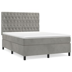 vidaXL Cama box spring con colchón terciopelo gris claro 140x190 cm