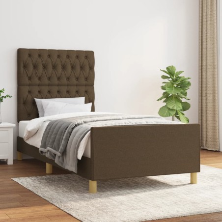 vidaXL Estructura de cama con cabecero de tela marrón oscuro 90x190 cm
