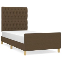 vidaXL Estructura de cama con cabecero de tela marrón oscuro 90x190 cm