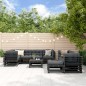 vidaXL Juego de muebles jardín 10 pzas y cojines madera maciza negro vidaXL Juego de muebles jardín 10 pzas y cojines madera maciza negro
