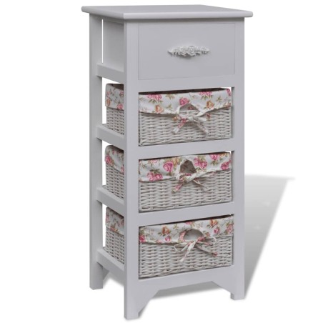 vidaXL Mueble con 1 cajón y 3 cestas madera de paulonia blanco 