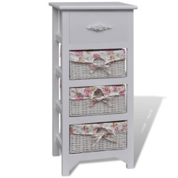 vidaXL Mueble con 1 cajón y 3 cestas madera de paulonia blanco 