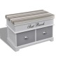 Banco baúl de madera y cojin gris, con cajones Banco baúl de madera y cojin gris, con cajones