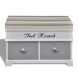 Banco baúl de madera y cojin gris, con cajones Banco baúl de madera y cojin gris, con cajones