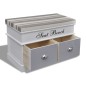 Banco baúl de madera y cojin gris, con cajones Banco baúl de madera y cojin gris, con cajones