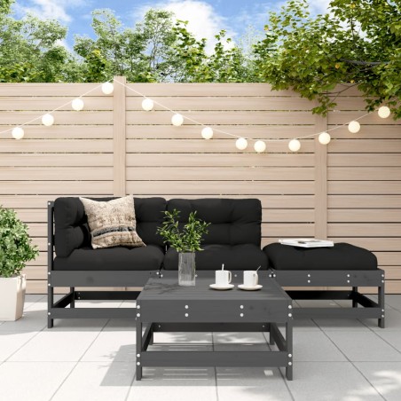 vidaXL Juego de muebles de jardín 4 pzas y cojines madera maciza gris