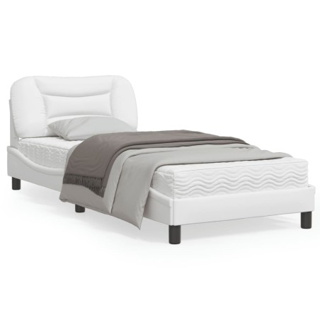 vidaXL Estructura cama con luces LED cuero sintético blanco 90x200 cm