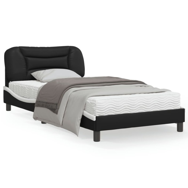 vidaXL Estructura cama con LED cuero sintético negro blanco 100x200 cm vidaXL Estructura cama con LED cuero sintético negro blanco 100x200 cm