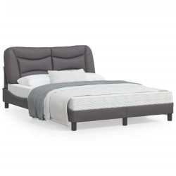 vidaXL Estructura cama con luces LED cuero sintético gris 140x190 cm