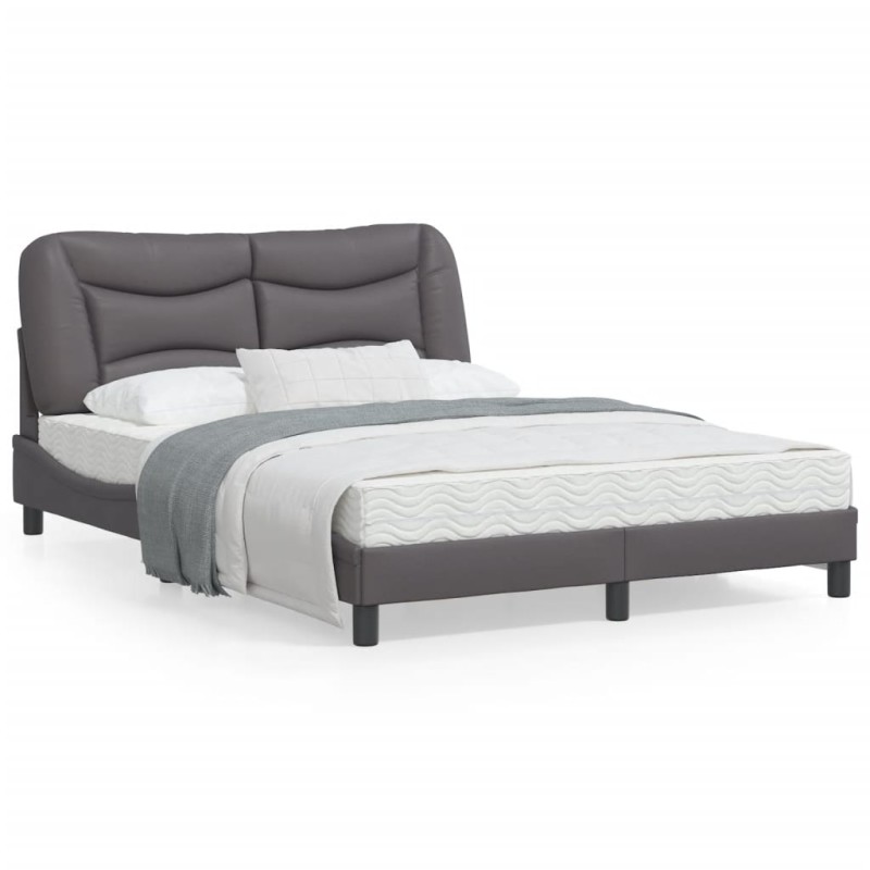 vidaXL Estructura cama con luces LED cuero sintético gris 140x190 cm vidaXL Estructura cama con luces LED cuero sintético gris 140x190 cm