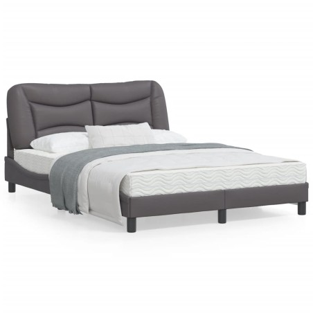 vidaXL Estructura cama con luces LED cuero sintético gris 140x190 cm