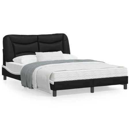 vidaXL Estructura de cama luces LED cuero PE negro y blanco 140x190 cm