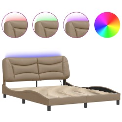 vidaXL Estructura de cama con luces LED cuero PE capuchino 160x200 cm