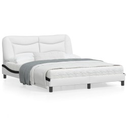 vidaXL Estructura de cama con luz LED cuero PE blanco negro 160x200 cm