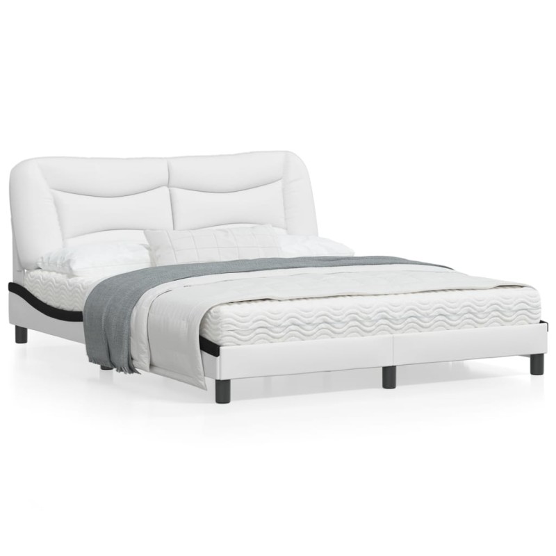 vidaXL Estructura de cama con luz LED cuero PE blanco negro 160x200 cm vidaXL Estructura de cama con luz LED cuero PE blanco negro 160x200 cm